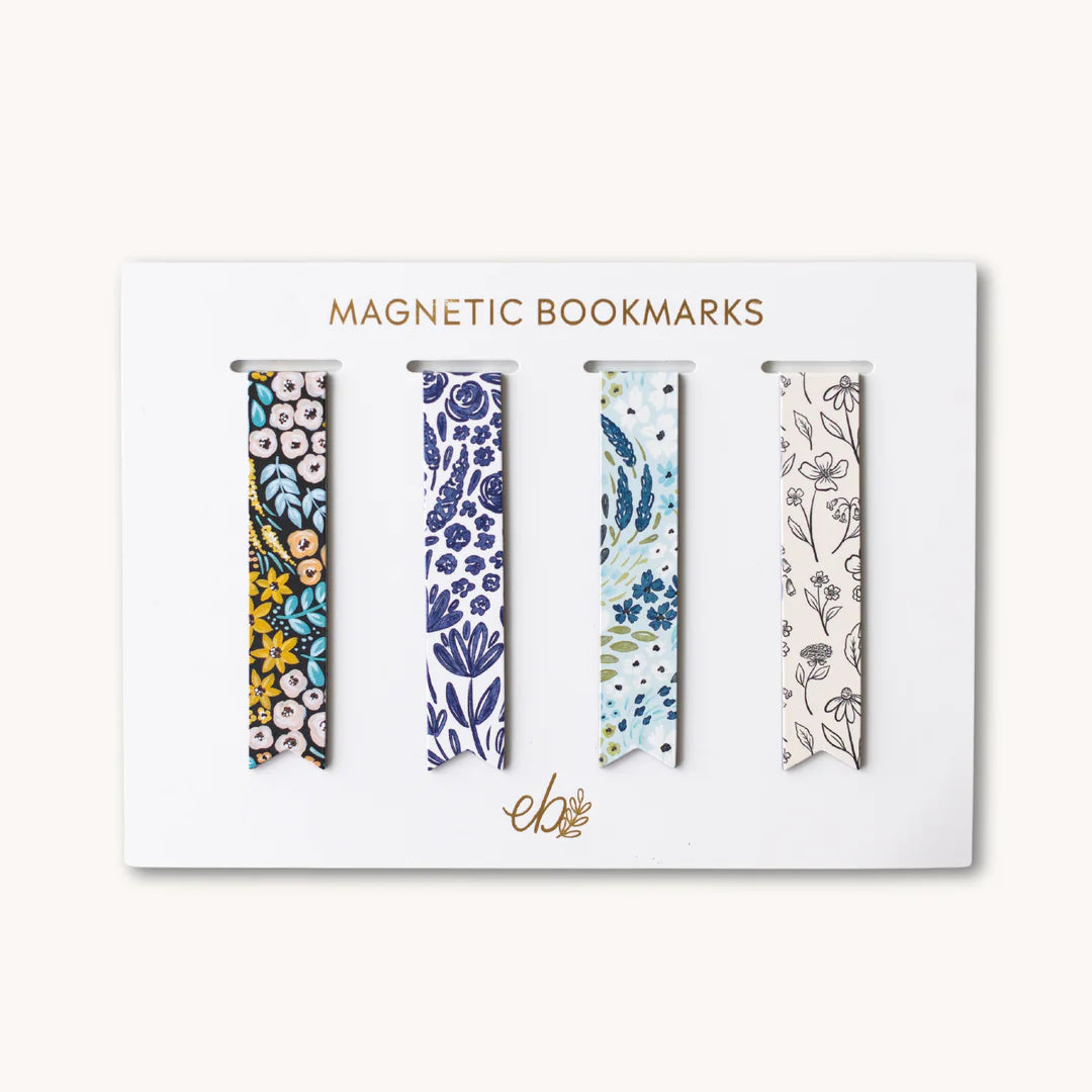 Blue Floral Magnetic Bookmarks