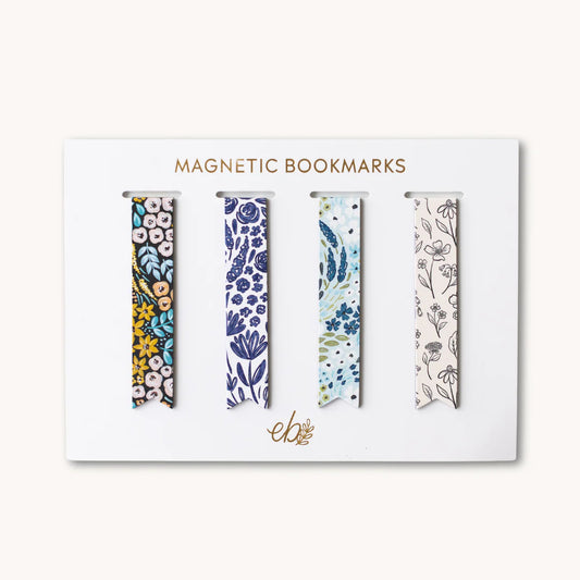 Blue Floral Magnetic Bookmarks