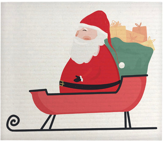 Santa in Sleigh Swedish Dishcloth