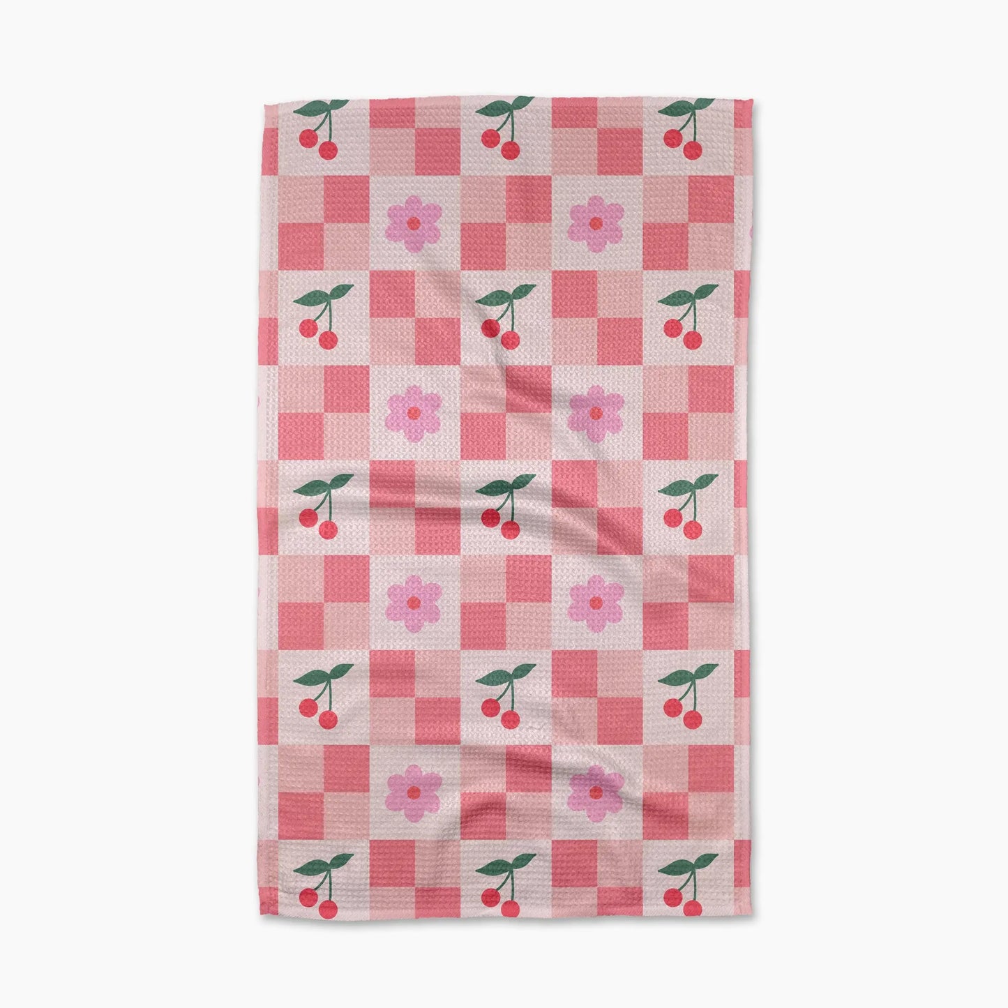 Floral and Cherries Geometry Tea Towel