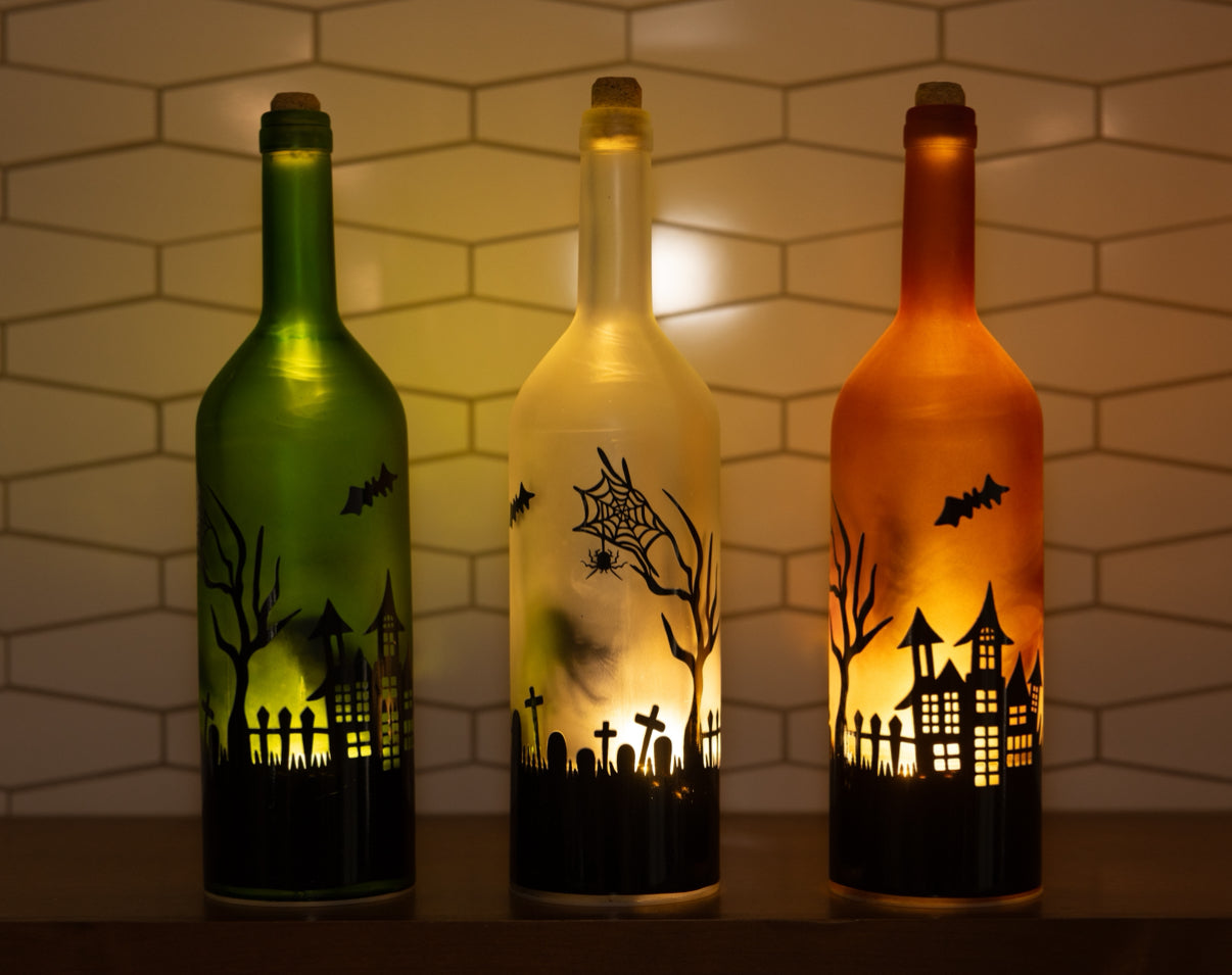 Lighted Halloween Glass Bottle