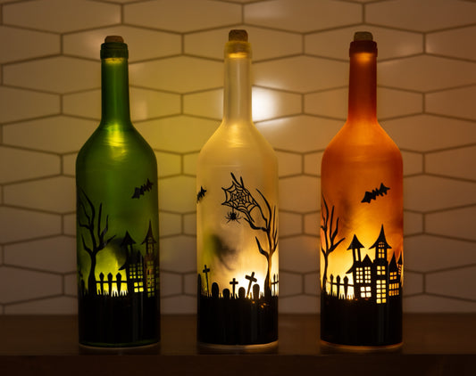 Lighted Halloween Glass Bottle