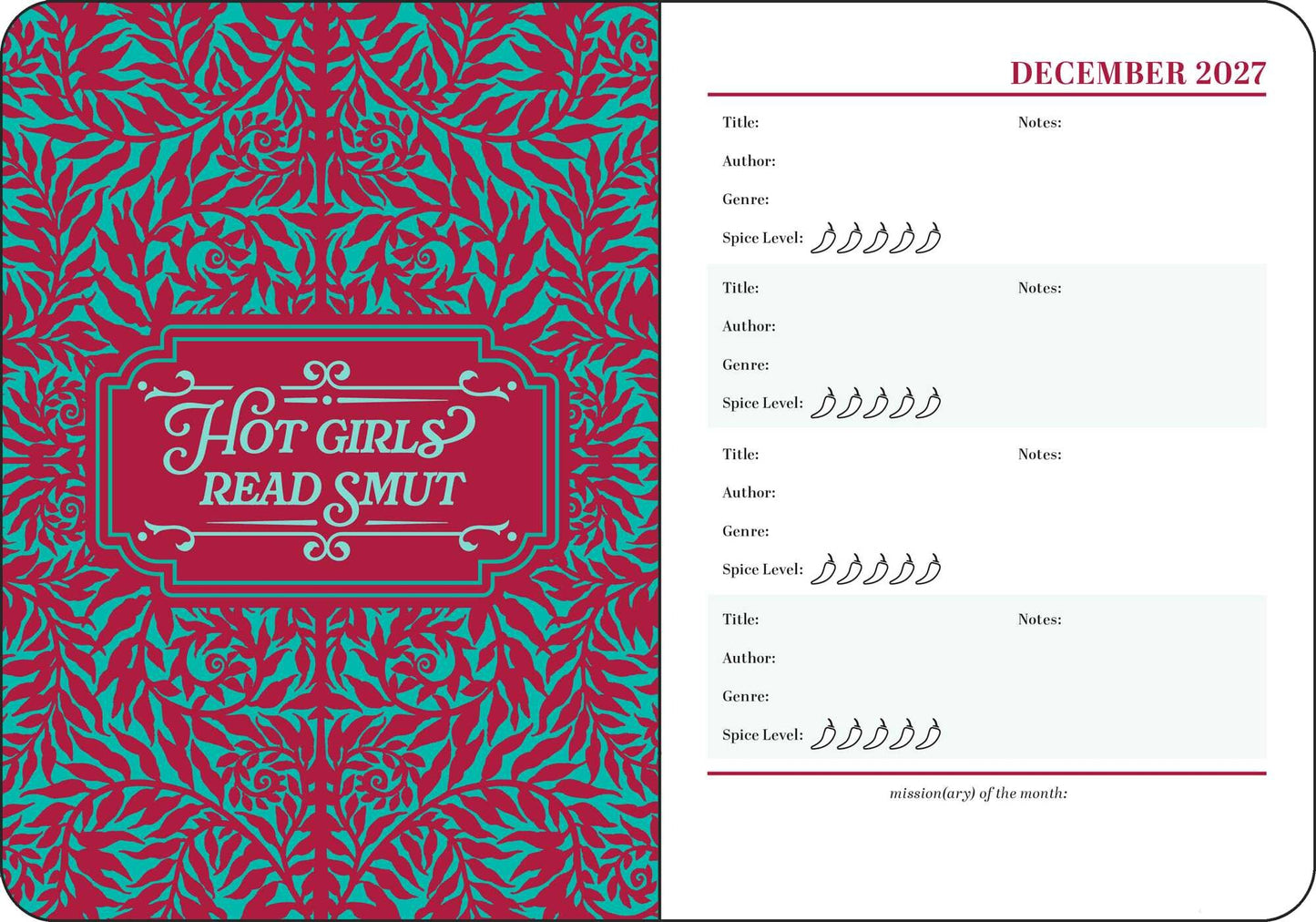 Spicy Book Club 16-Month 2026-2027 Weekly/Monthly Planner Calendar