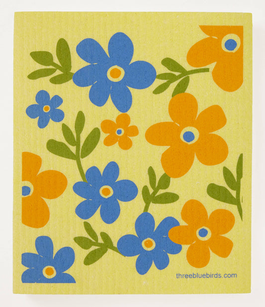 Flower Patch on Yellow Swedish Dishcloth