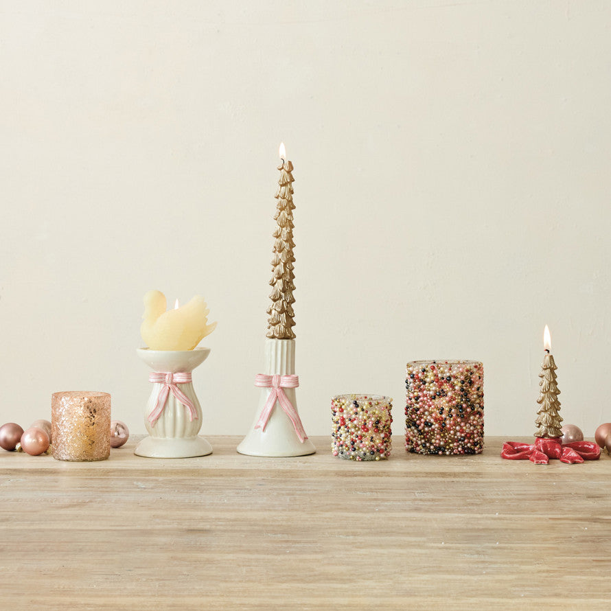 Red Stoneware Bow Taper Holder