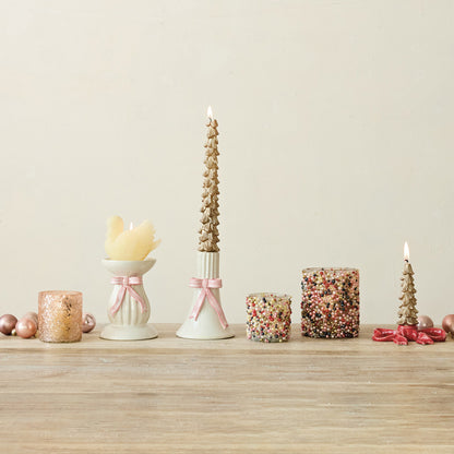 Red Stoneware Bow Taper Holder