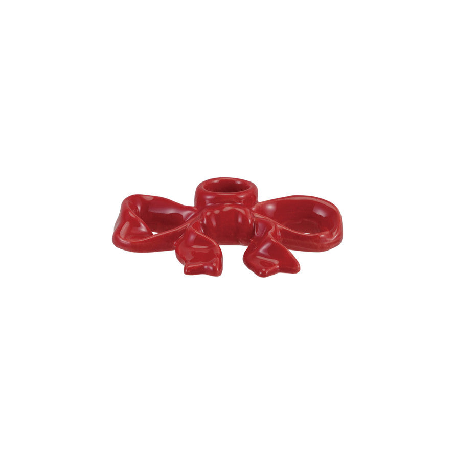 Red Stoneware Bow Taper Holder