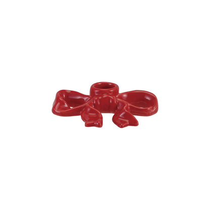 Red Stoneware Bow Taper Holder