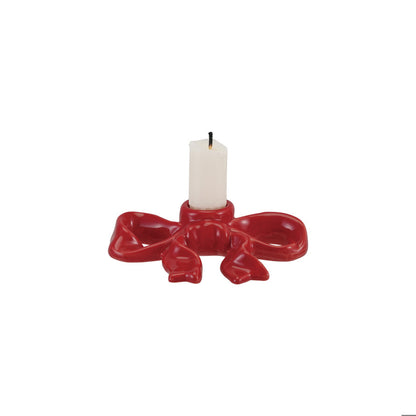 Red Stoneware Bow Taper Holder