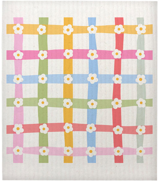 Flower Checkered Swedish Dishcloth