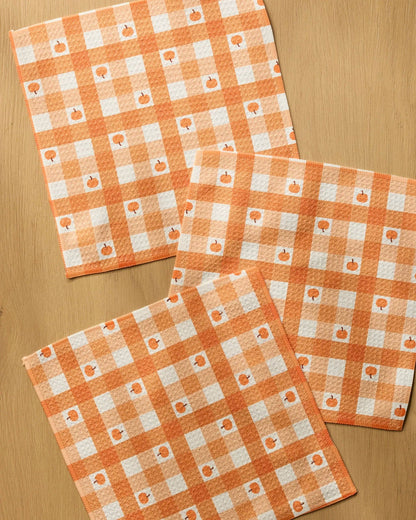 Pumpkin Check Geometry Dishcloth Set