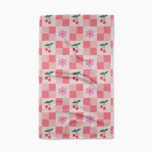 Floral and Cherries Geometry Tea Towel