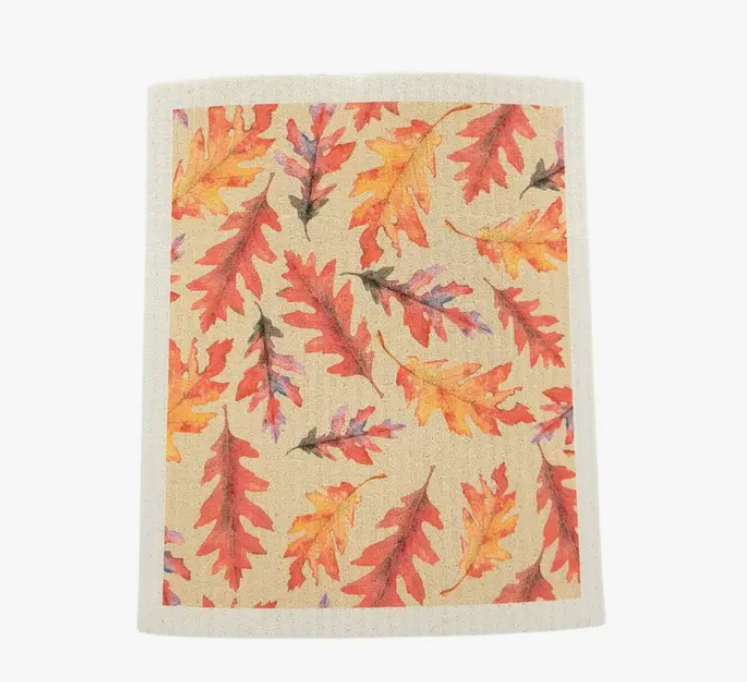 Falling Oak Leaves Swedish Dishcloth