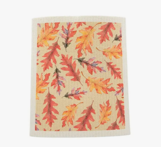 Falling Oak Leaves Swedish Dishcloth