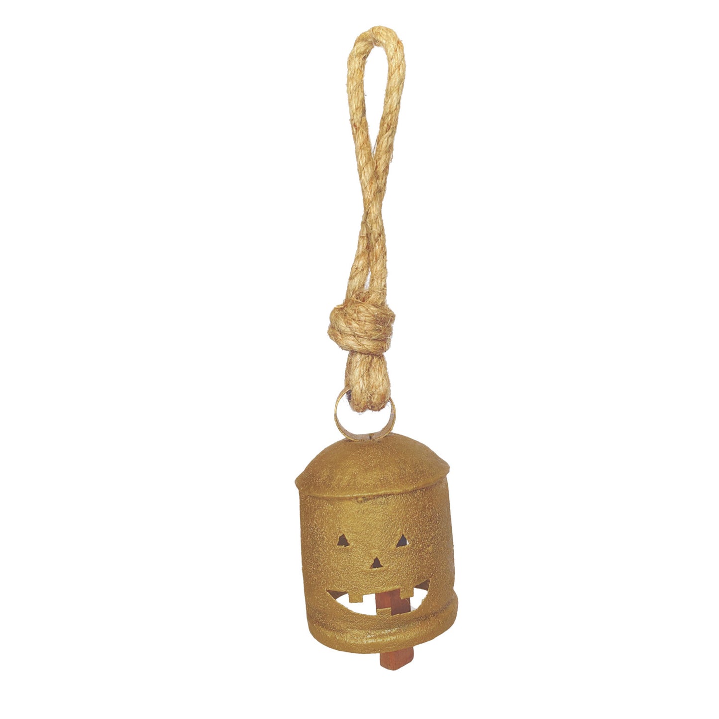 Metal Bell with Jack-O-Lantern Cut-Outs & Jute Hanger