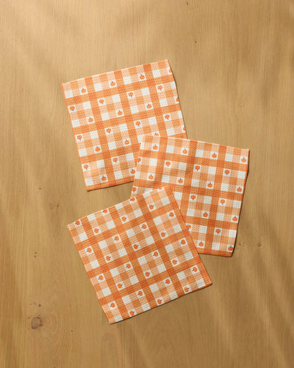 Pumpkin Check Geometry Dishcloth Set