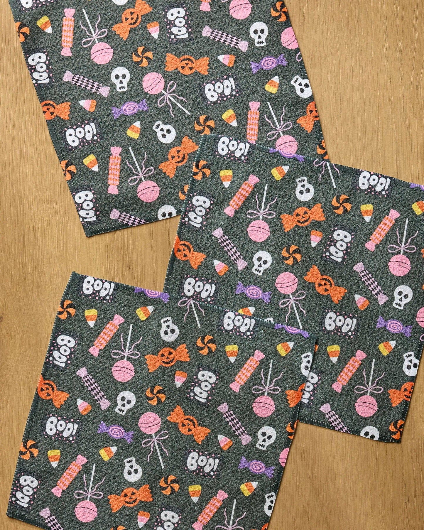 Spooky Sweets Black Geometry Dishcloth Set